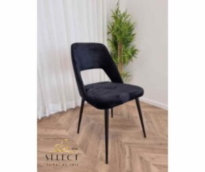 כסא אוכל מיאמי קטיפה שחור רגל מתכת